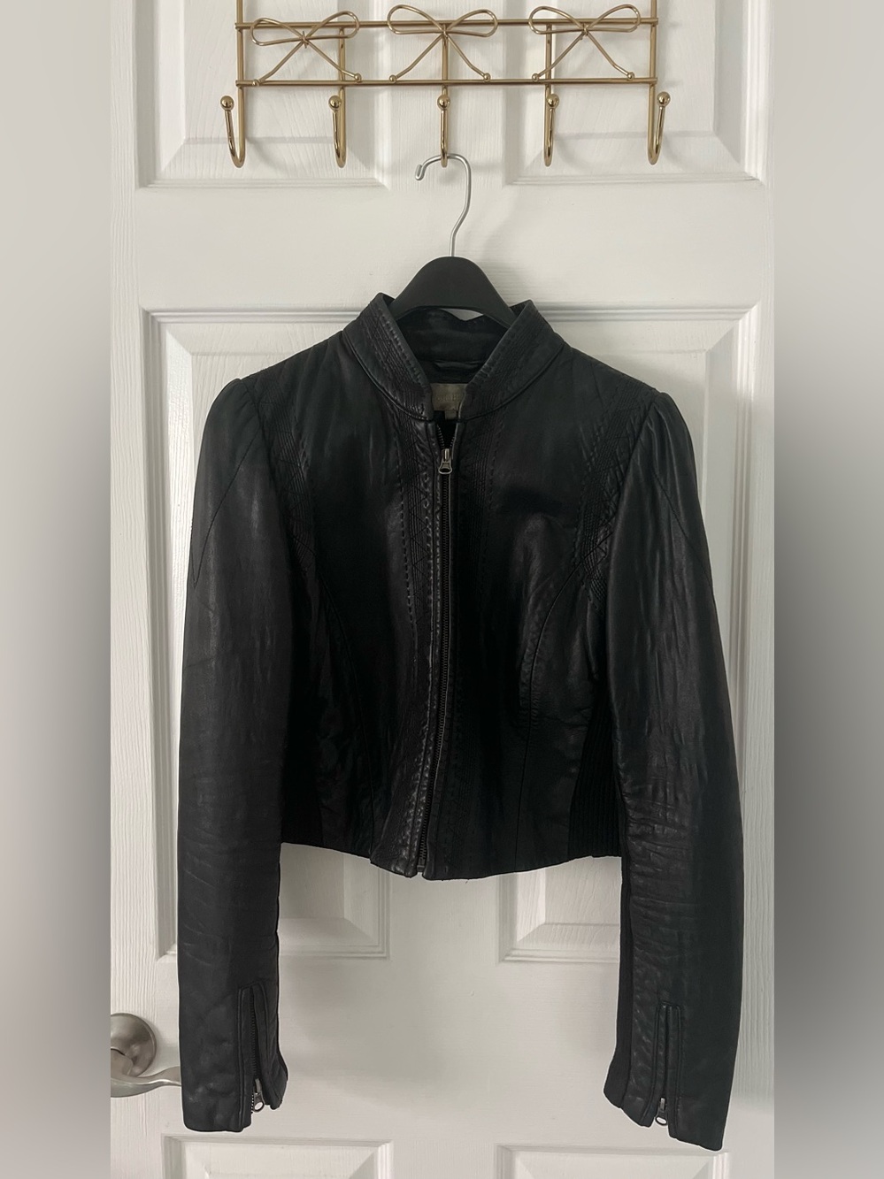 Vintage Costa Blanca Black Fitted Leather Zip-Front Jacket